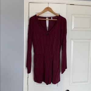 Xhilaration Maroon Long sleeve romper w shorts.